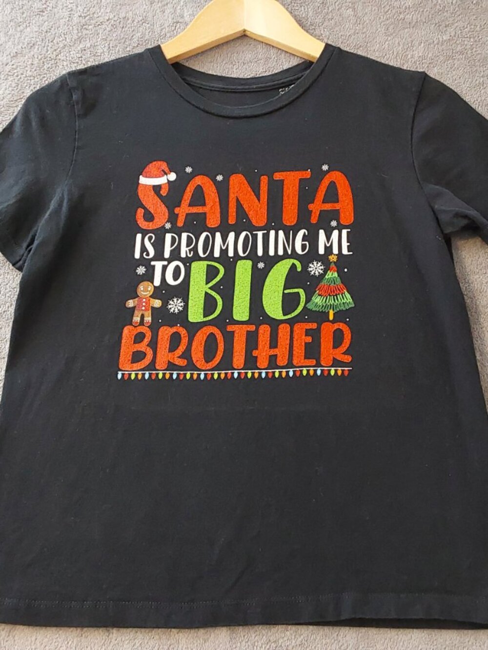 Boys Christmas T-Shirt Size 8 Santa Big Brother Holiday Graphic Tee